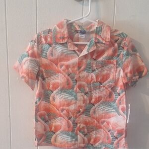The Children's Place Pink and Green Flamingo Button Down Shirt